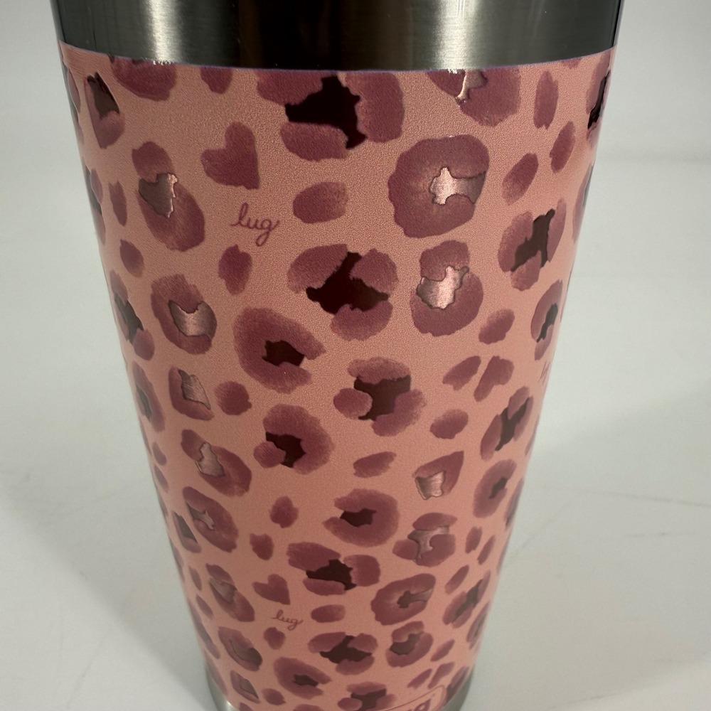 Lug Insulated Stainless Steel Tumbler Pink Leopard Print Travel Mug with Lid - Picture 4 of 6